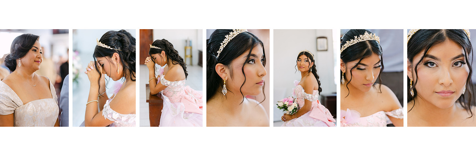 Intimate portraits of Chelsea and her mother during the church ceremony, highlighting their physical resemblance and emotional connection in a soft, documentary-style sequence.