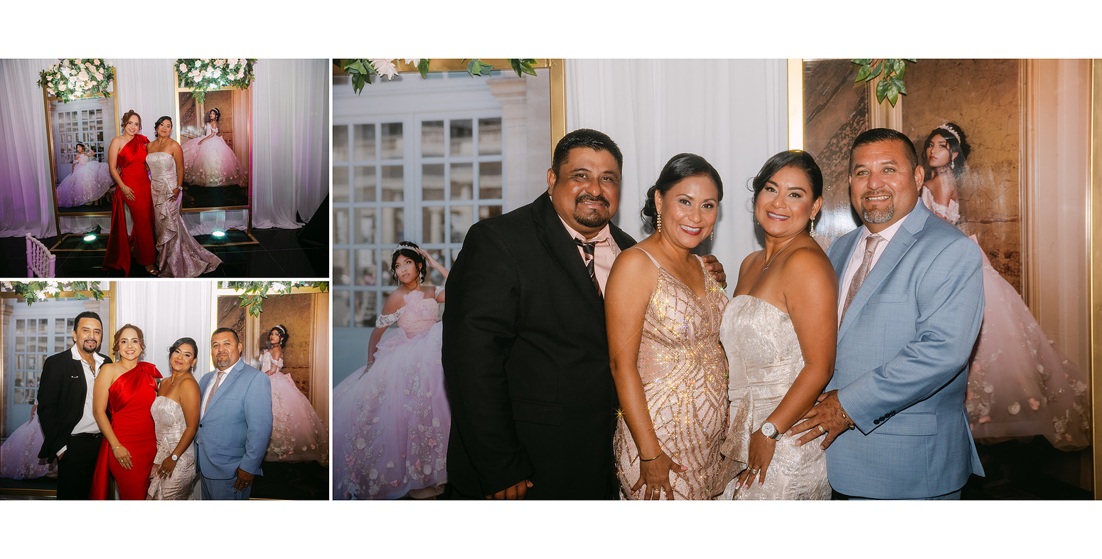 Parents of the quinceañera sharing relaxed moments during the celebration, captured in candid documentary-style frames when they were not socializing.